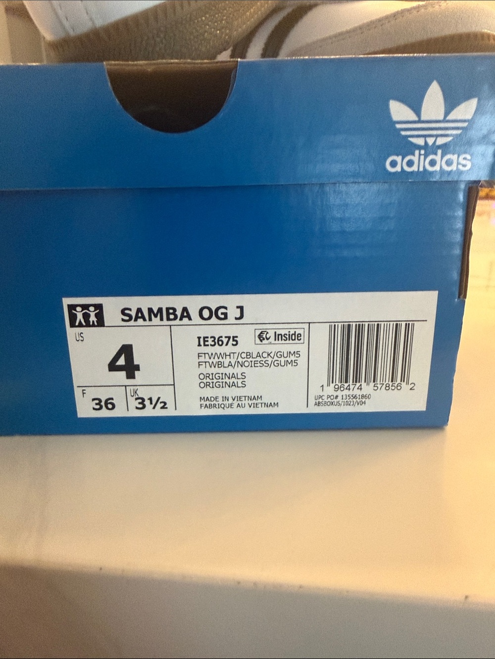 adidas Samba OG White with Black Stripes and Gray Suede kids - Picture 4 of 6